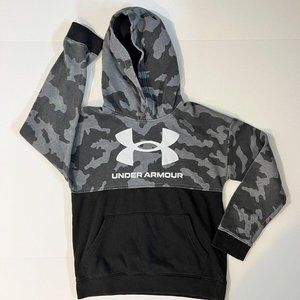 Under Armour Boys Youth Large Hoodie Sweatshirt Gray Black Camouflage.